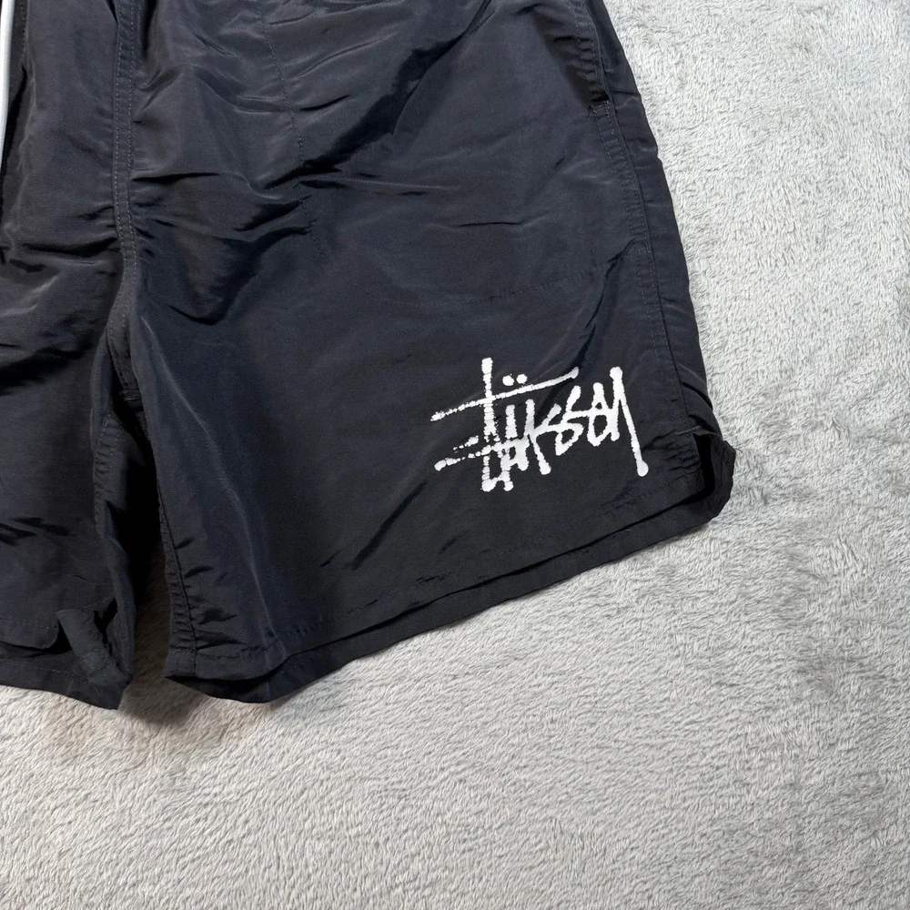Stussy Big Basic Water Shorts Mens Small Black Nylon Swim Trunks Summer